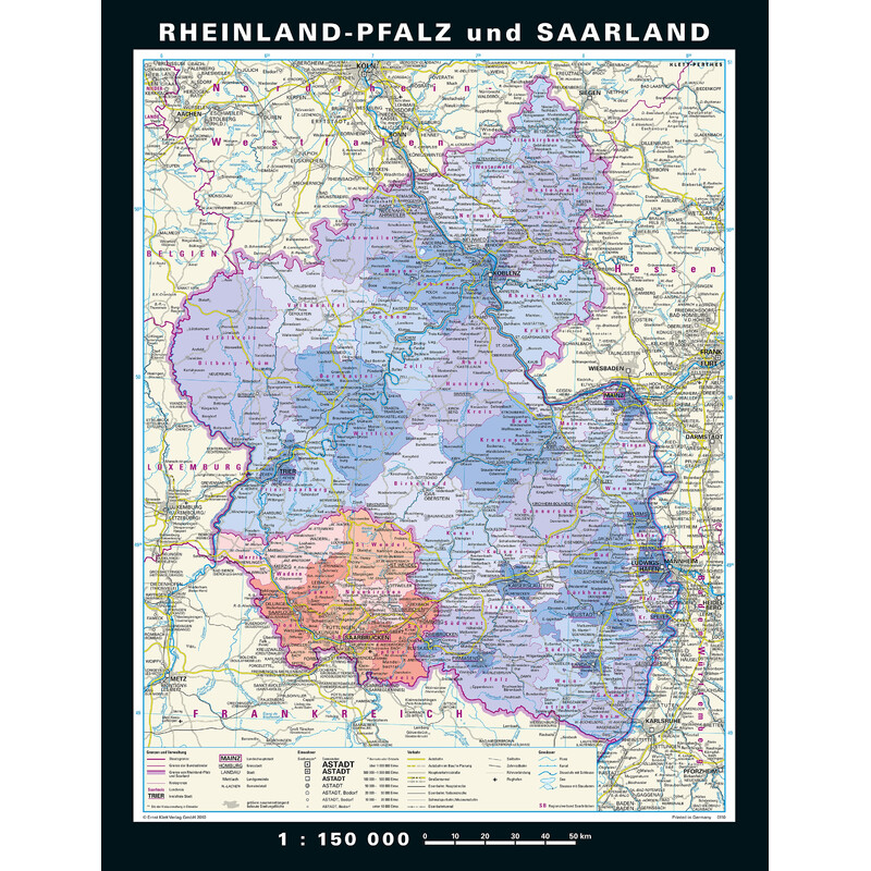 PONS Mapa regional Renania-Palatinado y Sarre físico y político (148 x 193 cm)