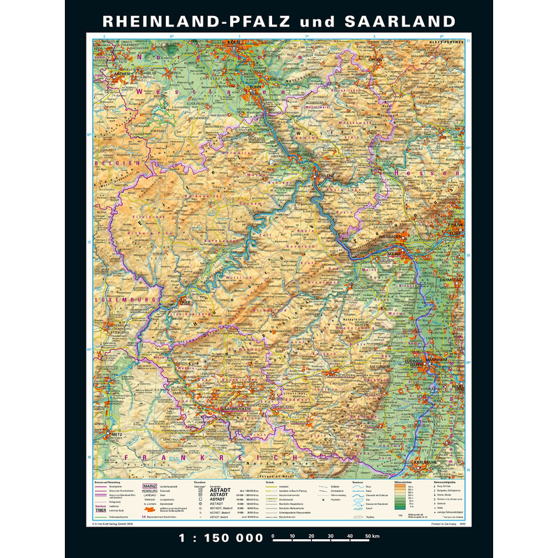 PONS Mapa regional Renania-Palatinado y Sarre físico y político (148 x 193 cm)