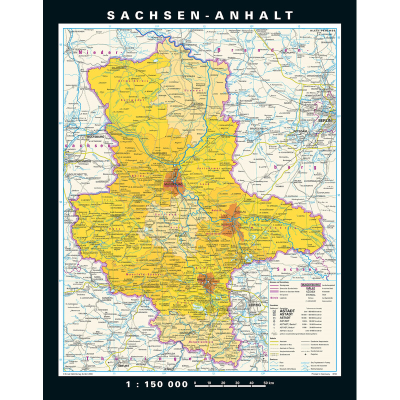 PONS Mapa regional Sajonia-Anhalt físico y político (148 x 188 cm)