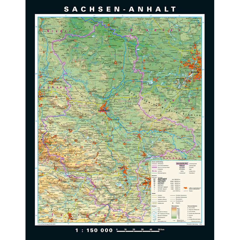 PONS Mapa regional Sajonia-Anhalt físico y político (148 x 188 cm)