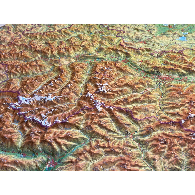Georelief Mapa regional Tirol (77 x 57 cm) 3D Reliefkarte mit Alu-Rahmen