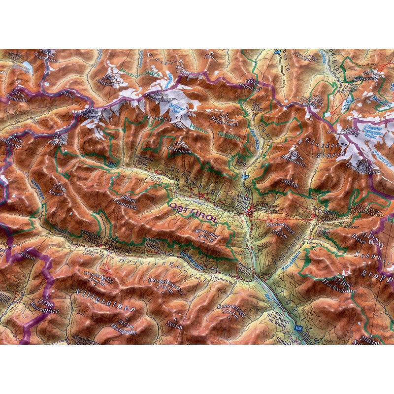 Georelief Mapa regional Tirol (77 x 57 cm) 3D Reliefkarte mit Alu-Rahmen