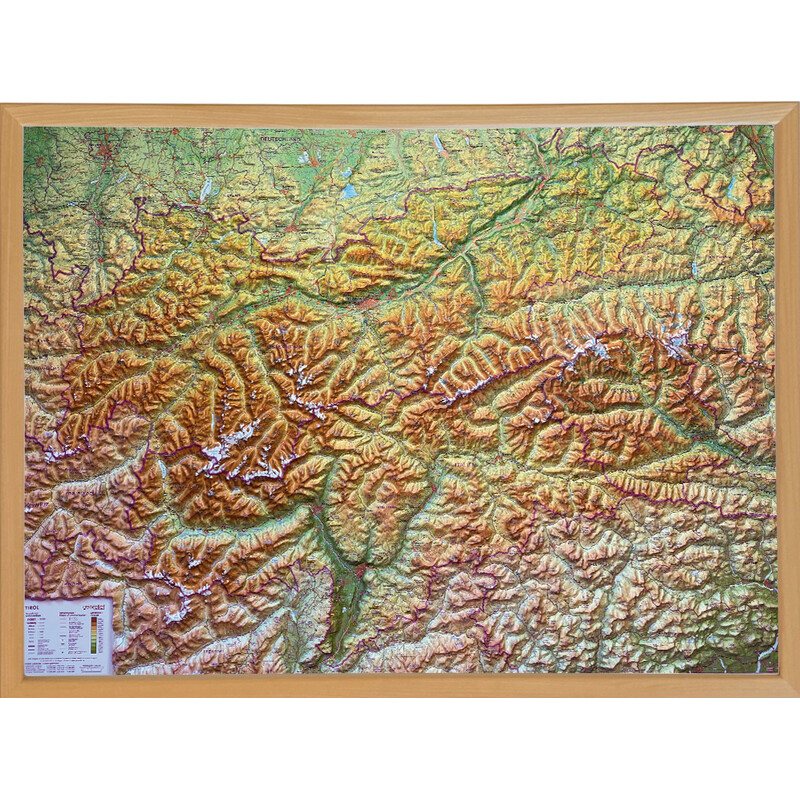 Georelief Tirol (78 x 58 cm) Mapa en relieve 3D con marco de madera