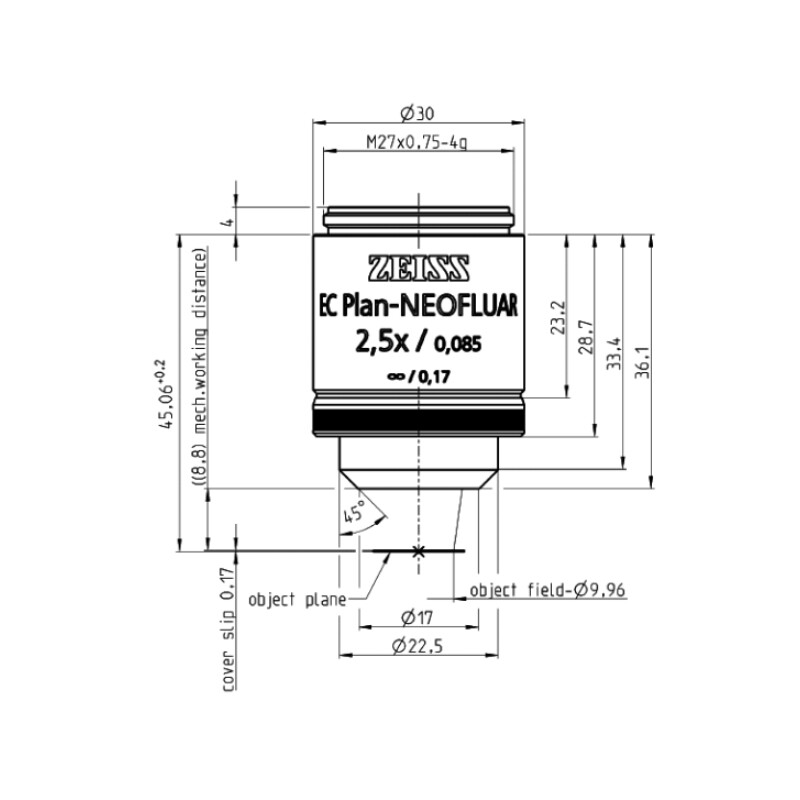 ZEISS Objetivo EC Plan-Neofluar, 2,5x/0,085 wd=8,8mm