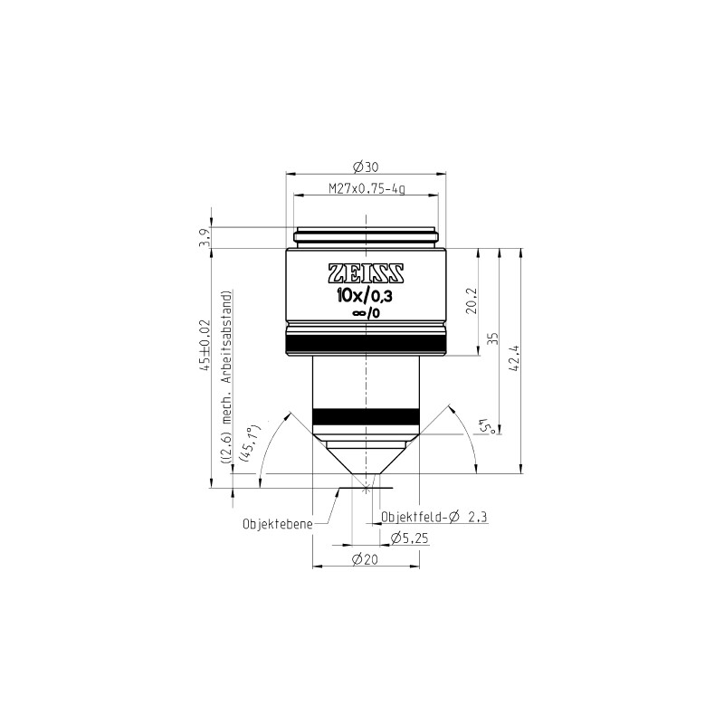ZEISS Objetivo W N-Achroplan 10x/0,3 wd=2,6mm