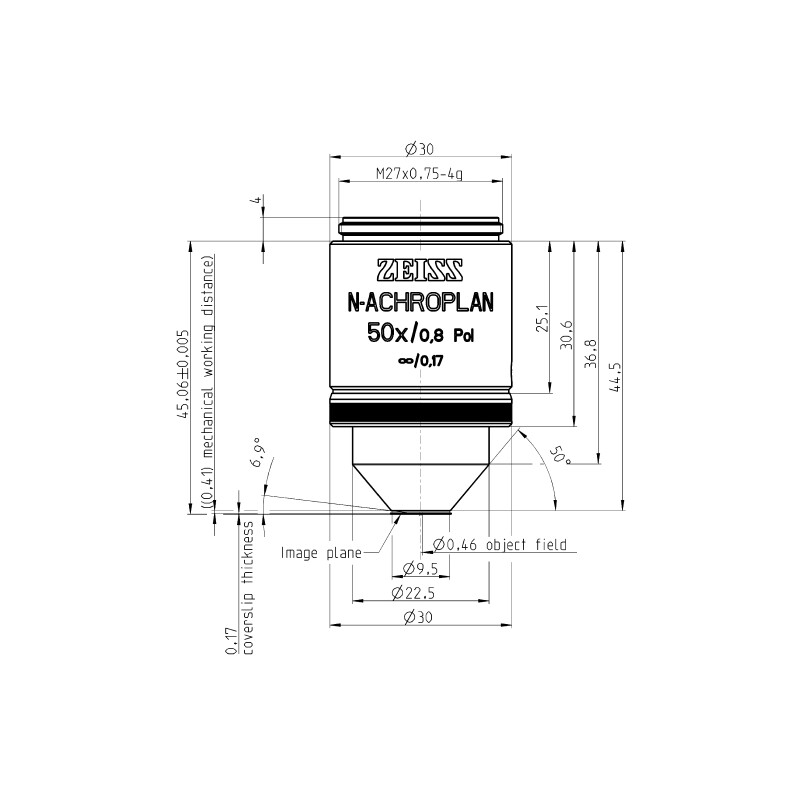 ZEISS Objetivos N-Achroplan 50x/0,8 Pol wd=0,41mm