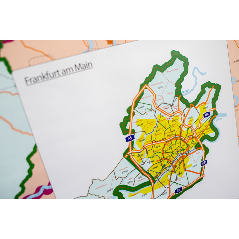 GeoMetro Mapa regional Hessen Postleitzahlen PLZ (100 x 140 cm)