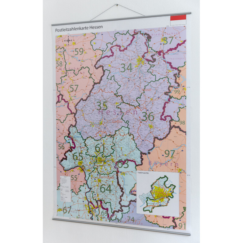 GeoMetro Mapa regional Hessen Postleitzahlen PLZ (100 x 140 cm)