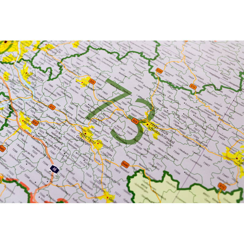 GeoMetro Mapa regional Baden-Württemberg Postleitzahlen PLZ (100 x 123 cm)