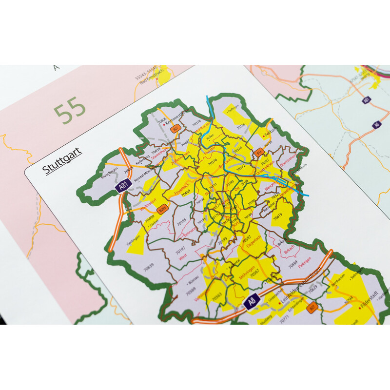 GeoMetro Mapa regional Baden-Württemberg Postleitzahlen PLZ (100 x 123 cm)