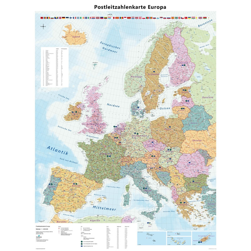 GeoMetro Mapa continental Europa Postleitzahlen (90 x 123 cm)