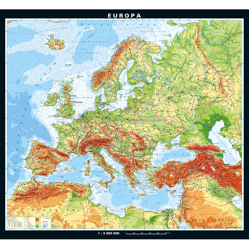 PONS Mapa continental Europa física (208 x 189 cm)