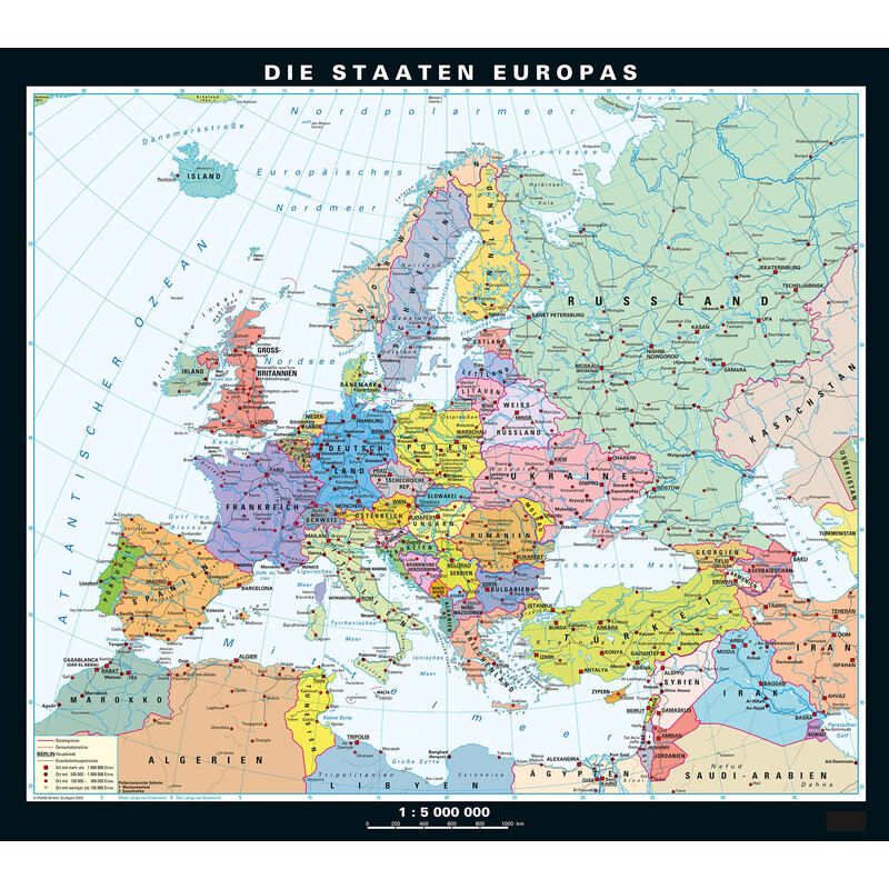 PONS Mapa continental Europa física y política (130 x 115 cm)