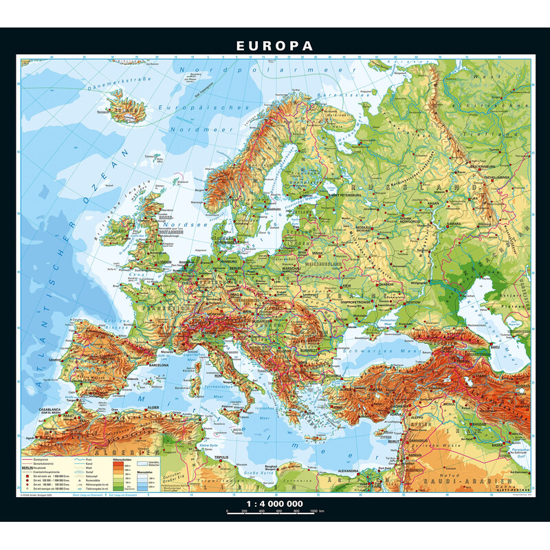 PONS Mapa continental Europa física y política (158 x 142 cm)