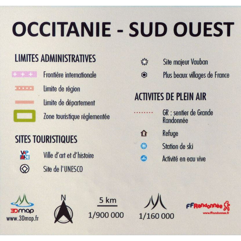 3Dmap Mapa regional Occitanie - Sud Ouest