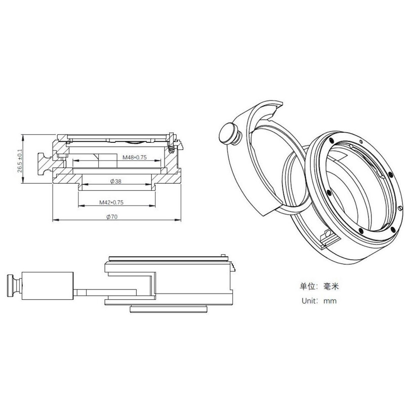 ZWO Adaptadores lentes DSLR Canon EOS / T2 mit Filterhalterung 2"