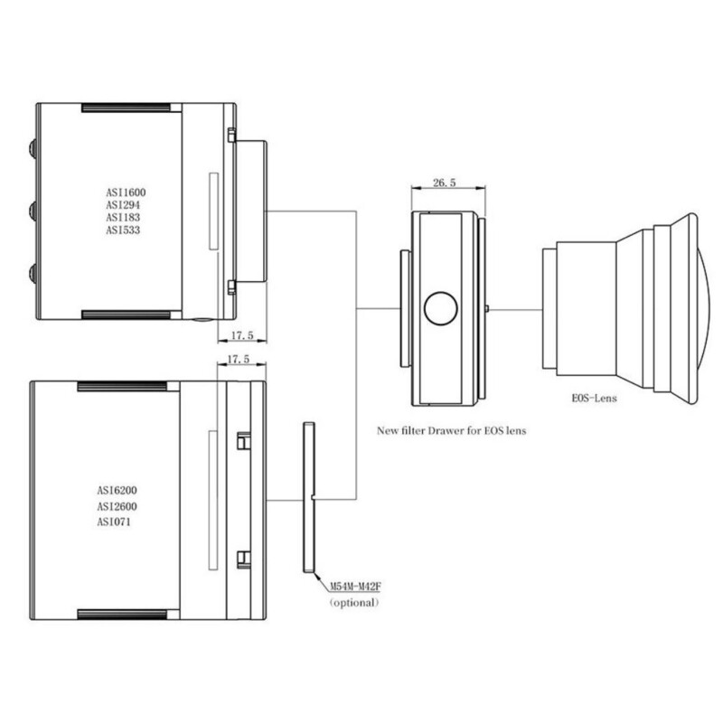 Pierro Astro Adaptadores lentes DSLR Adapter Canon EOS - T2 con soporte de filtro ZWO