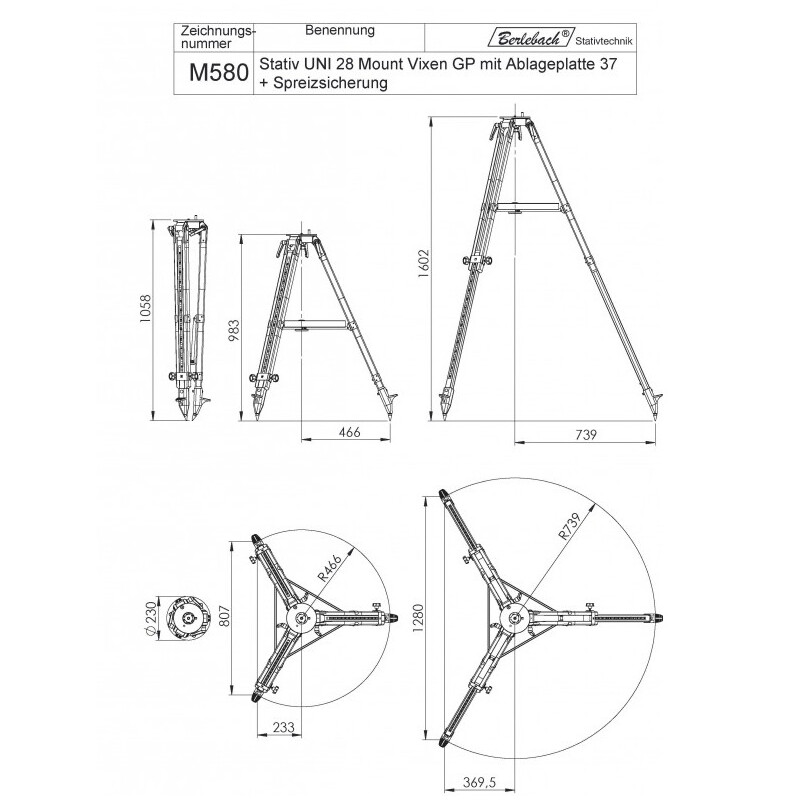 Berlebach Trípode Uni 28 con placa de apoyo plana 3/8"