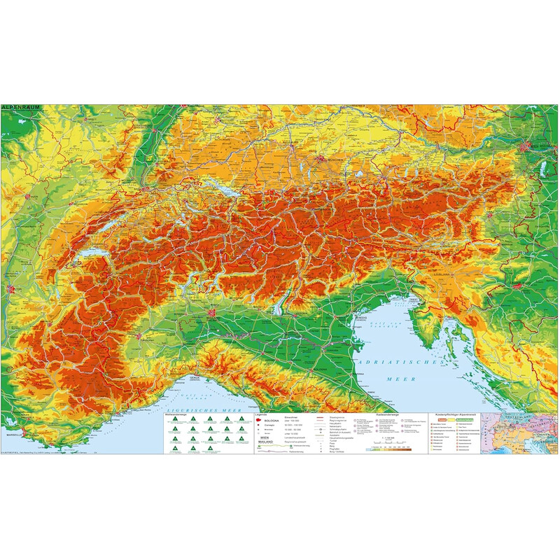 Stiefel Mapa regional Zona de los Alpes con rutas de senderismo y ciclismo de larga distancia (140 x 100 cm)
