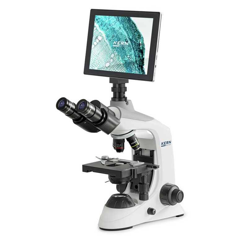 Kern Microscopio Set de microscopía digital, OBE 124T241, HF, digital, 1,25 Condensador de Abbe, fijo, USB 2.0, 40-400x, Dl, 3W LED, 5 MP, Tablet