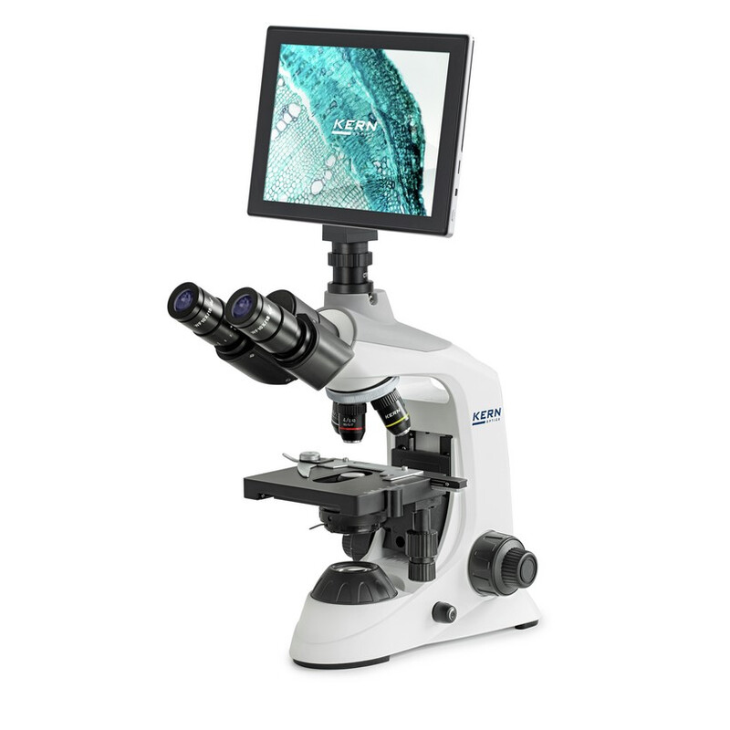 Kern Microscopio digital, OBE 134T241, digital, condensador de Abbe de 1,25, fijo, USB 2.0, 40-1000x, 3W LED, 5 MP, Tablet