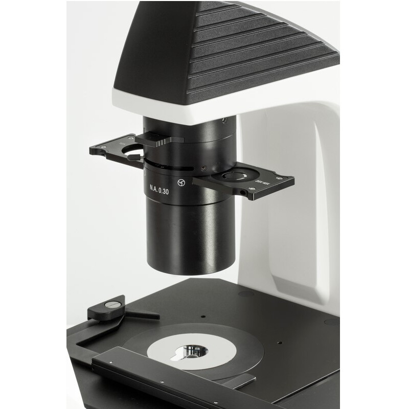 Kern Microscopio invertido OCM 166, FL, PH, trino, inverso, Abbe-N.A.-0,3-Condensador fijo, 10x-40x, 30W LED, Al, 100W HBO, Dl