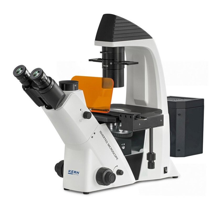 Kern Microscopio invertido OCM 167, FL, PH, trino, Abbe-N.A.-0,3-Condensador fijo, 10x-40x, Al, Dl, 5W LED