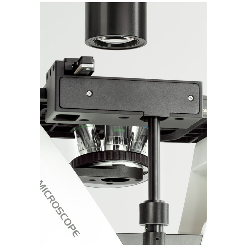 Kern Microscopio invertido OCM 168, FL, PH, trino, Abbe-N.A. 0,3 Condensador fijo, 10x-40x, 5W LED, Al/Dl