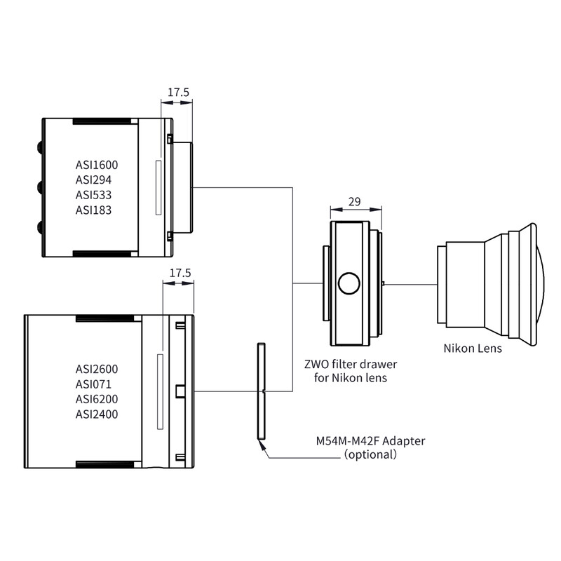ZWO Cajón de filtros apto para objetivos Nikon 2"