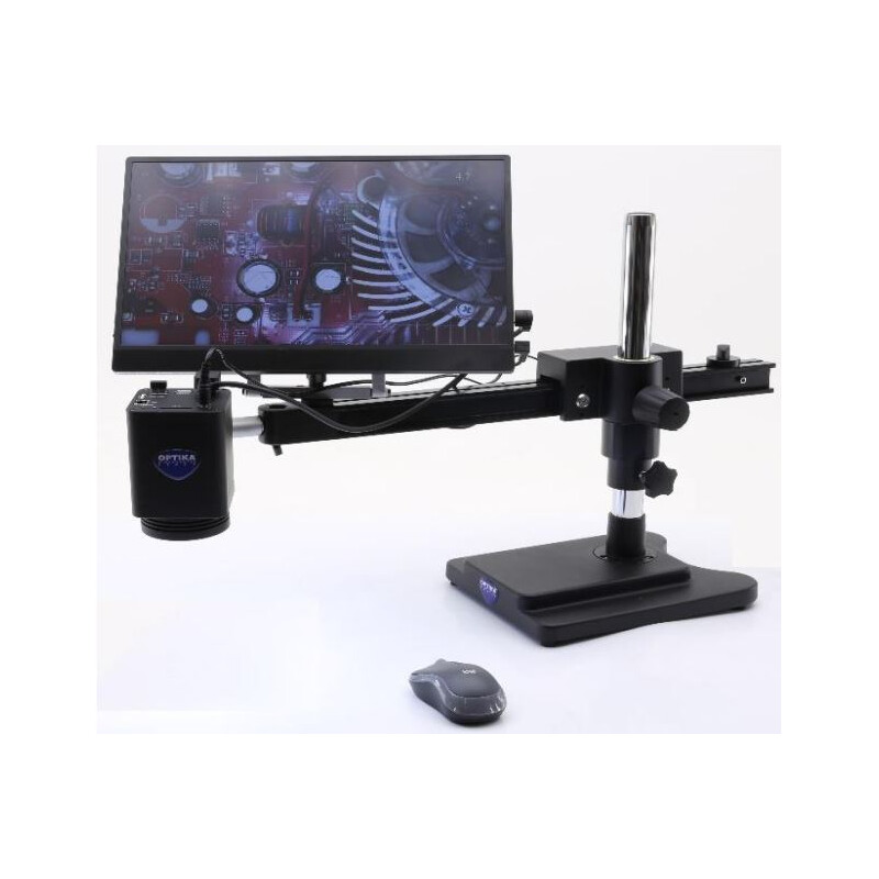Optika Microscopio IS-4K2, zoom óptico 1x-18x, enfoque automático, 8 MP, 4K Ultra HD, soporte voladizo, pantalla de 15,6"