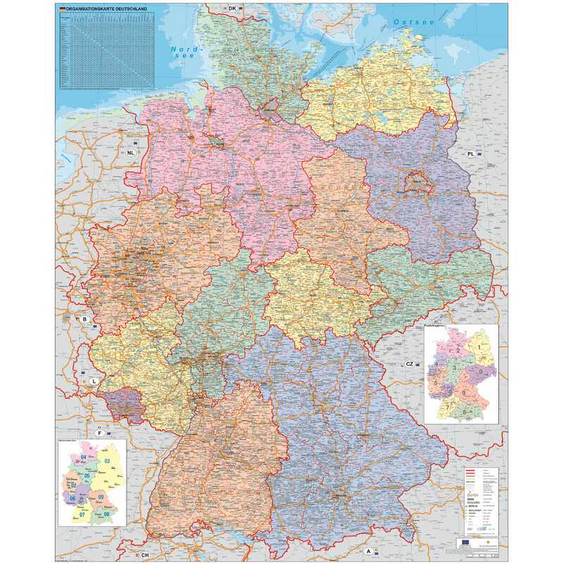 Stiefel Alemania Mapa organizativo político (100 cm x 140 cm)