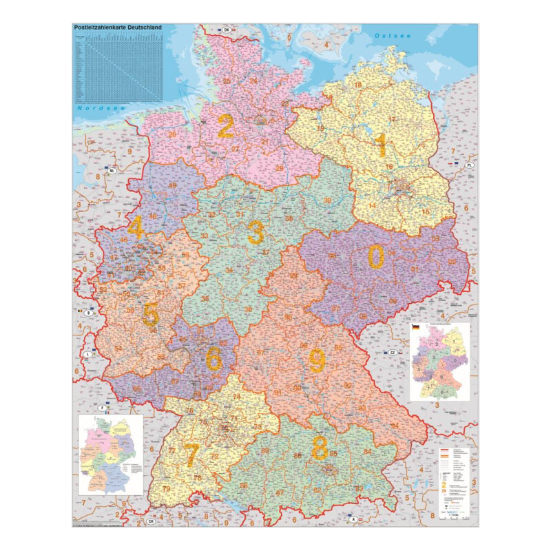 Stiefel Alemania Mapa de códigos postales político (100 cm x 140 cm)