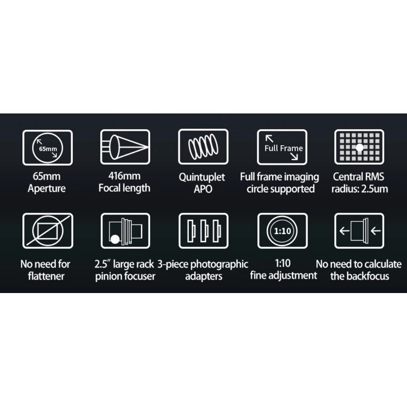 ZWO Refractor apocromático AP 65/416 FF65