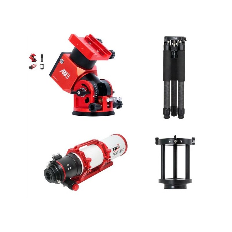 ZWO Telescopio FF80 AP 80/600 Quadruplet con AM3 y Trípode Carbon
