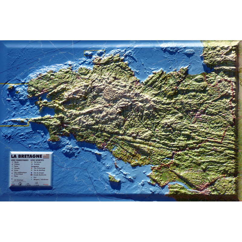 3Dmap Mapa regional Carte en relief de la Bretagne (61 cm x 41 cm)