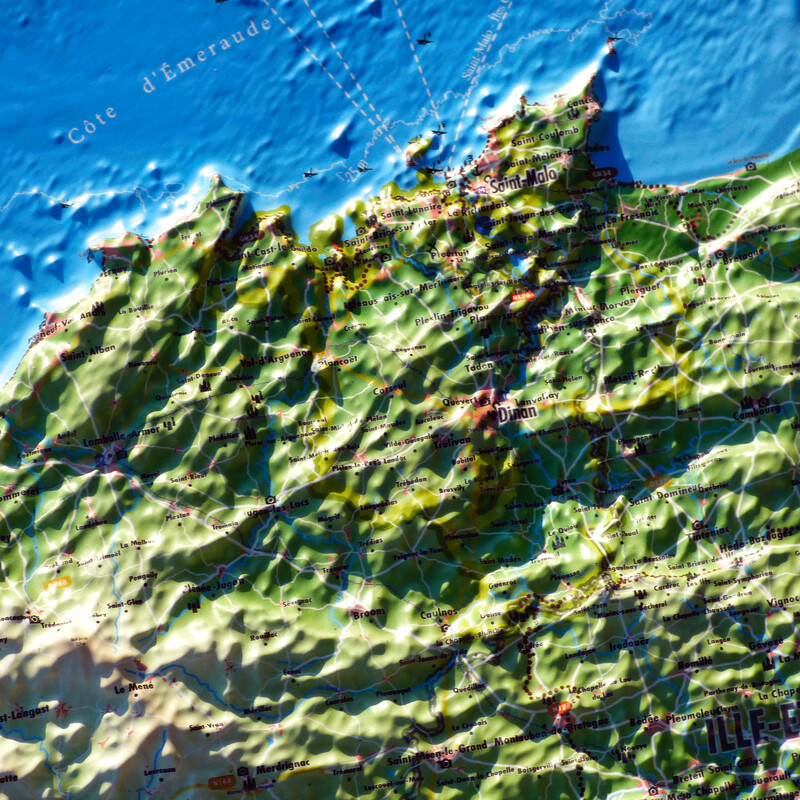 3Dmap Mapa regional Carte en relief de la Bretagne (61 cm x 41 cm)