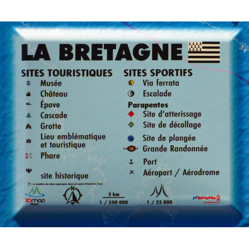 3Dmap Mapa regional Carte en relief de la Bretagne (61 cm x 41 cm)