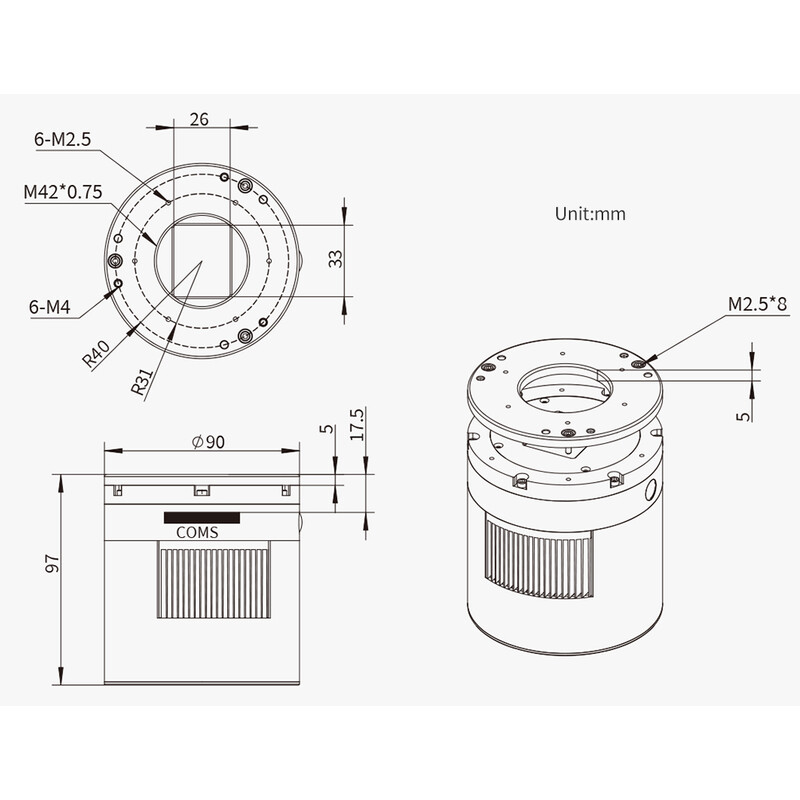 ZWO Cámara ASI 2600 MM Pro Mono
