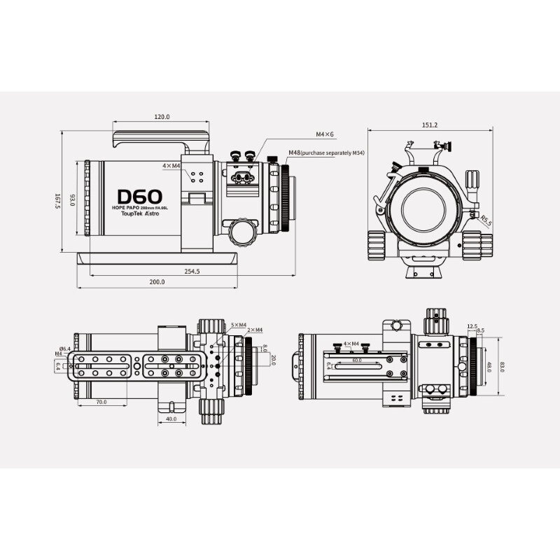 ToupTek Refractor apocromático HOPE D60 60/280 f/4.66