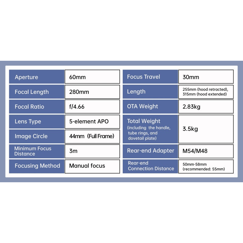 ToupTek Refractor apocromático HOPE D60 60/280 f/4.66