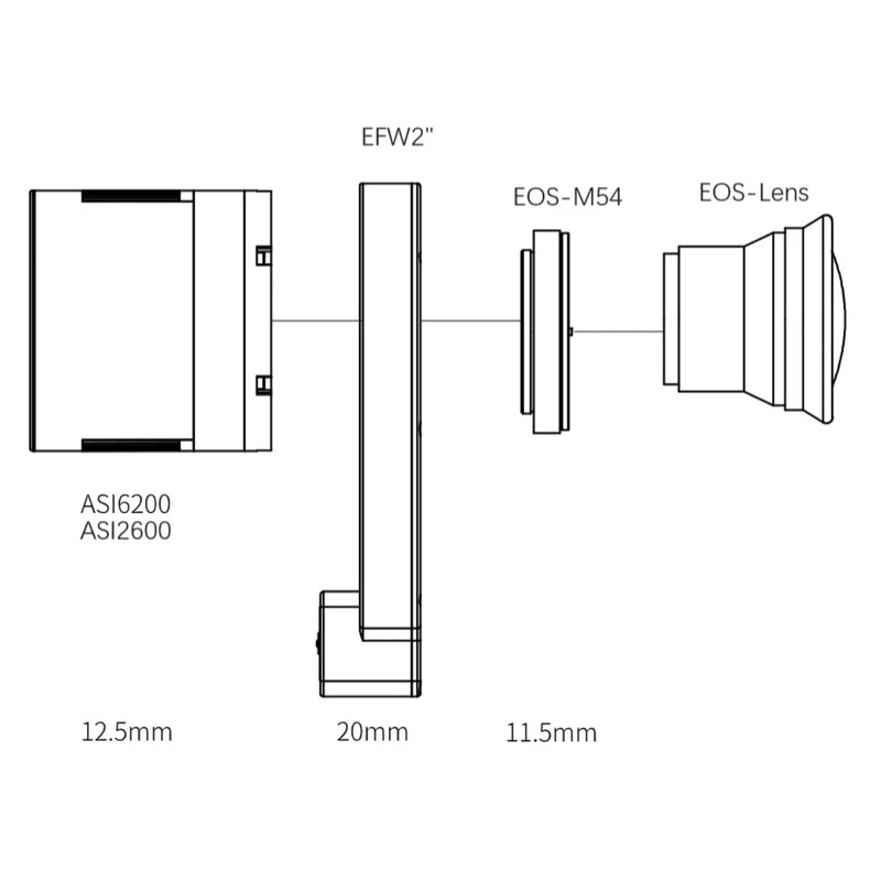 ZWO Adaptadores lentes DSLR Canon EOS / EFW 2"