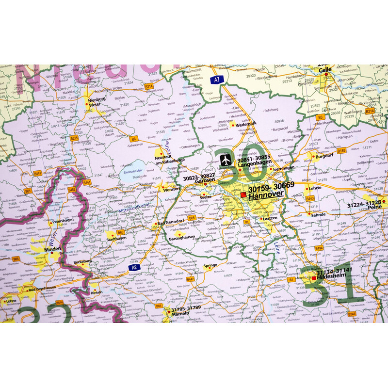 GeoMetro Mapa regional Códigos postales de Baja Sajonia (100 x 123 cm)