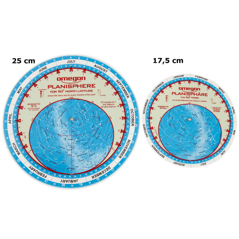 Omegon Mapa estelar Sternkarte Planisphere 25cm / 52°